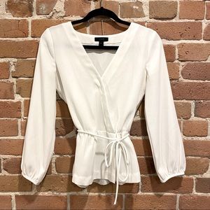 J. Crew Beautiful White V-neck Blouse Tie Waist